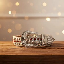 Red Heart Rhinestone Belt with Silver Strap