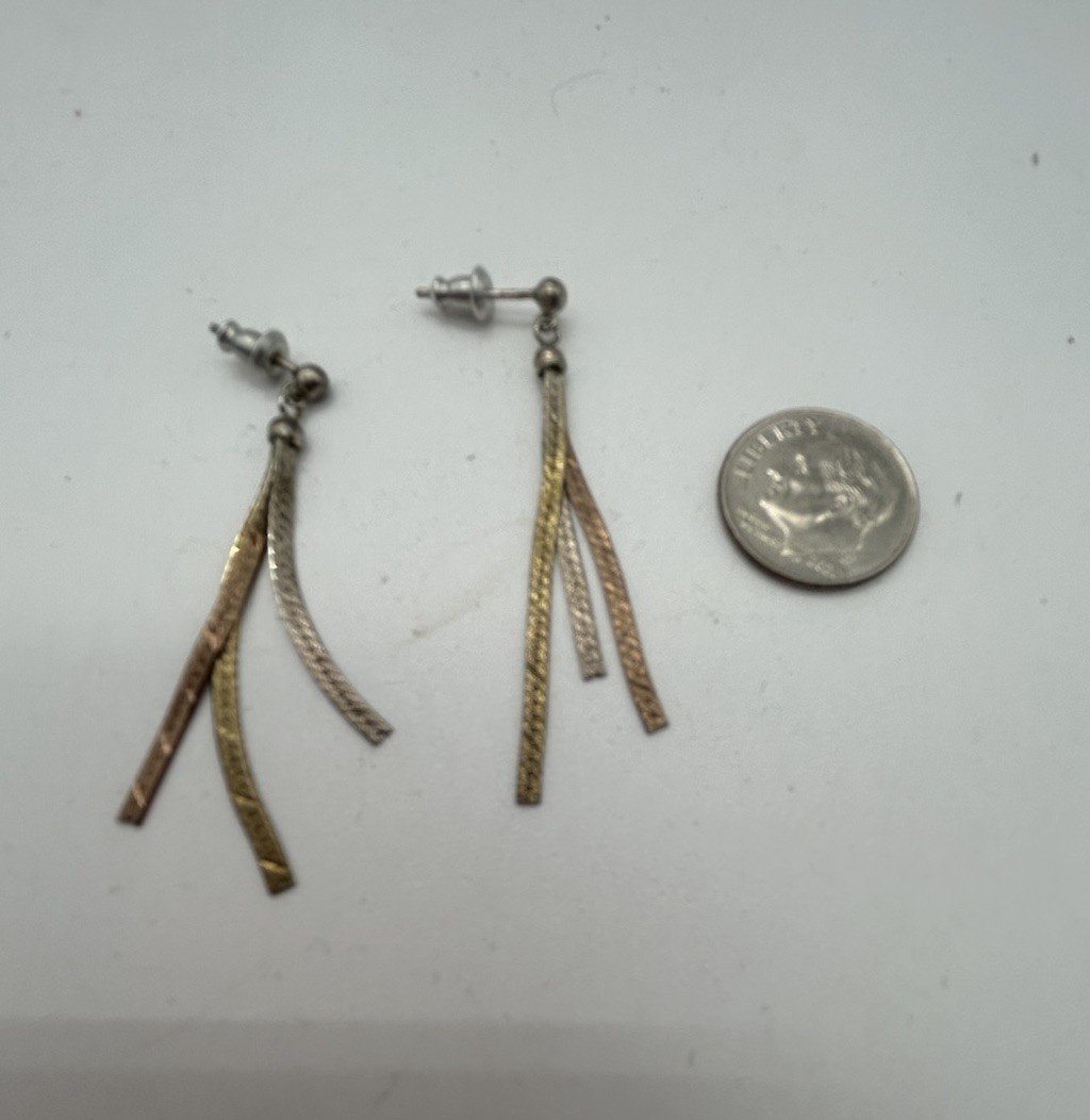 Sterling Silver 3 Strand Dangle Post Earrings Vin… - image 6