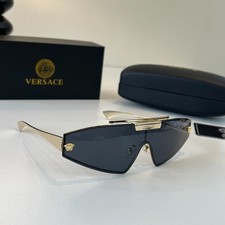 Versace 8051 Shield Sunglasses 64 18 142 Gold Frame Dark Grey Lens