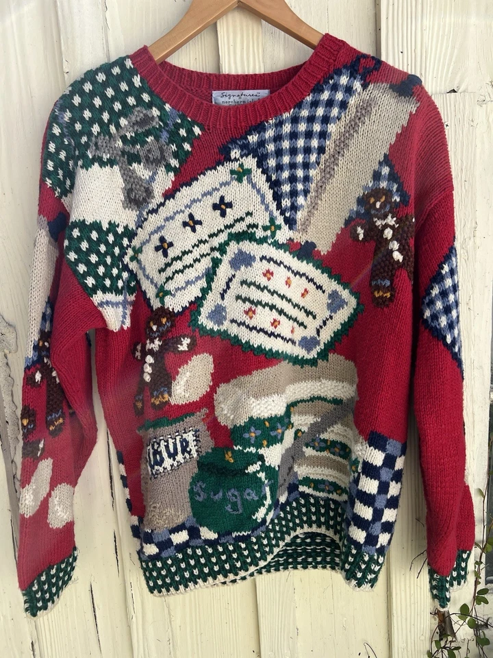 复古北岛毛衣女式大号手工针织烘焙姜饼奶奶 — 第 3/4 张图片