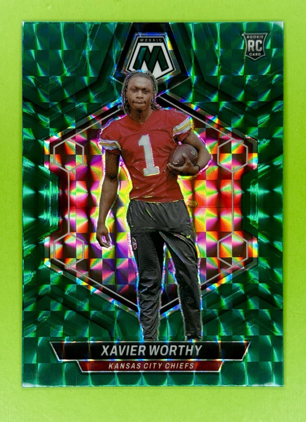 2024 Panini Mosaic - Rookies Xavier Worthy #328 Green Mosaic Prizm (RC)
