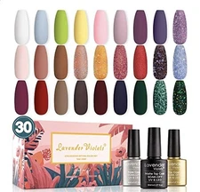 Lavender Violets Gel-Nail-Polish Kit of 27 Colors with Glossy Top Coat Matte Top