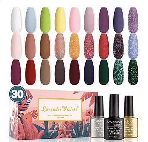 Lavender Violets Gel-Nail-Polish Kit of 27 Colors with Glossy Top Coat Matte Top - Picture 1 of 5