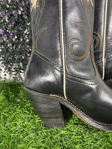 Vintage Miss Capezio Tulip Women's Sz 5 Leather Inlaid Flower Cowboy Boots Black - Picture 17 of 19