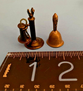 GERLACH 19-20thc German DOLL HOUSE pewter metal miniature TELEPHONE & rare BELL