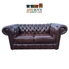 Original Brown Leather Chesterfield 2 Seater Sofa Free Delivery