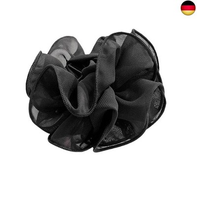 1 x Black Large Chiffon Claw Hair Bow Large Fabric Ribbon Flower Rose for Women