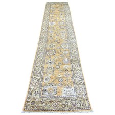 2'8"x13'5" Brown Hand Knotted Angora Oushak Leaf Design Wool Runner Rug 22309