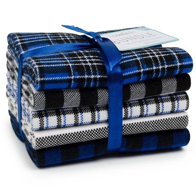 18''x21'' Cotton Flannel Plaid Precut Sewing & Craft Fabric Bundle Blue 5 Piece
