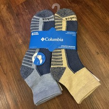 Columbia 6-Pair Men's Athletic Quarter Cut Socks. 6-12. Assorted Colors. New.