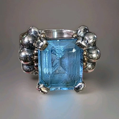 Vintage Lagos Caviar Sterling Silver & 18k Yellow Gold Ring