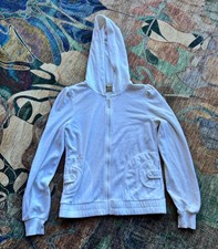 Juicy Couture Womens Full Zip Hoodie M White Velour Pockets Y2K Track Jacket