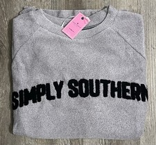 Simply Southern Terry Pullover Sweater Crew Neck Logo Gray Small NWT