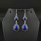 Lapis Lazuli Gemstone 925 sterling silver handmade Dangle Drop Earrings 2.25"