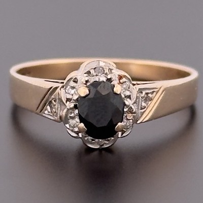 Cluster-Ring 9 kt Gelbgold Saphir & Diamant Größe K 1/2 gepunzt