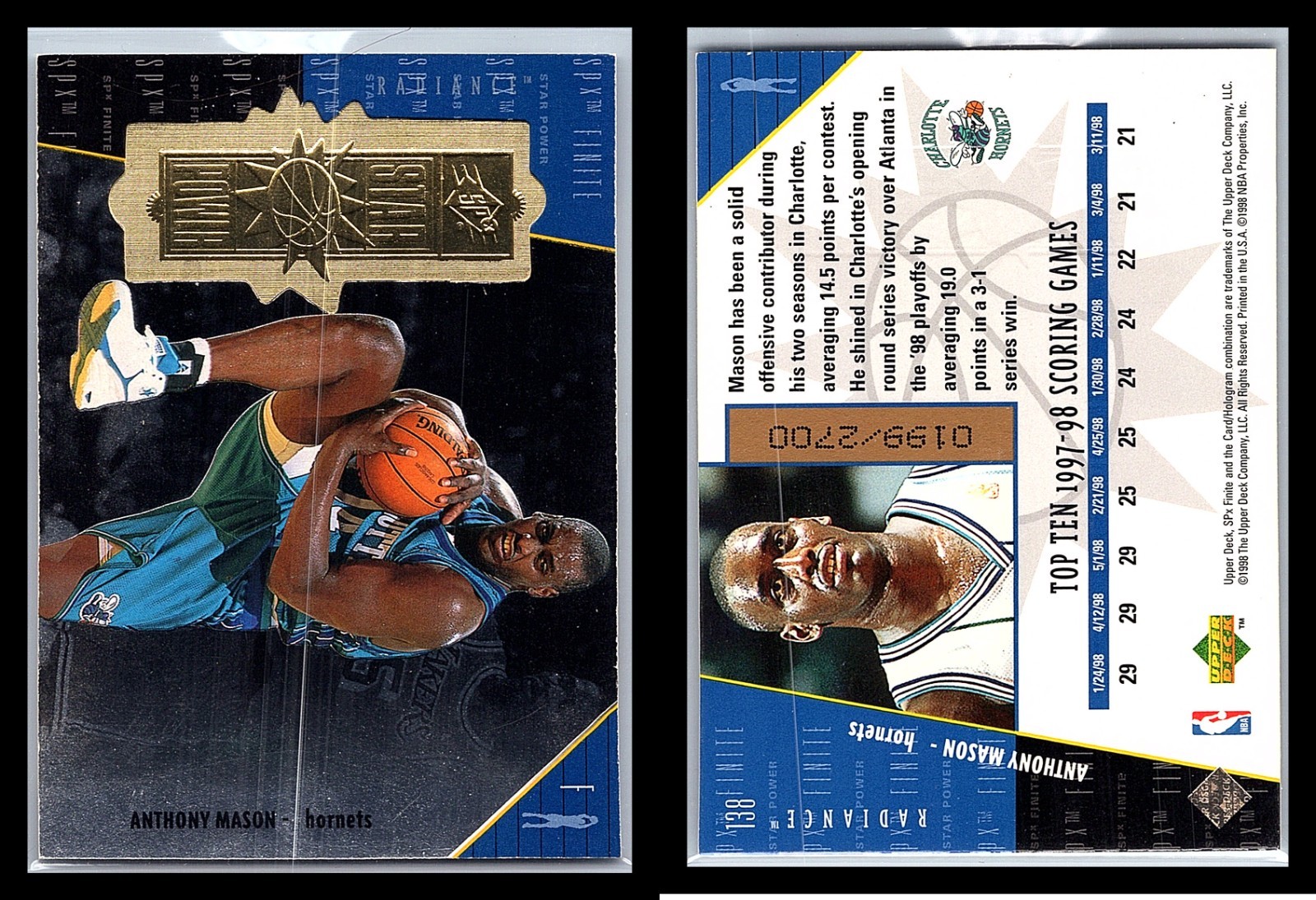1998-99 SPx Finite Star Power Anthony Mason #138 /2700 New York Knicks Vintage
