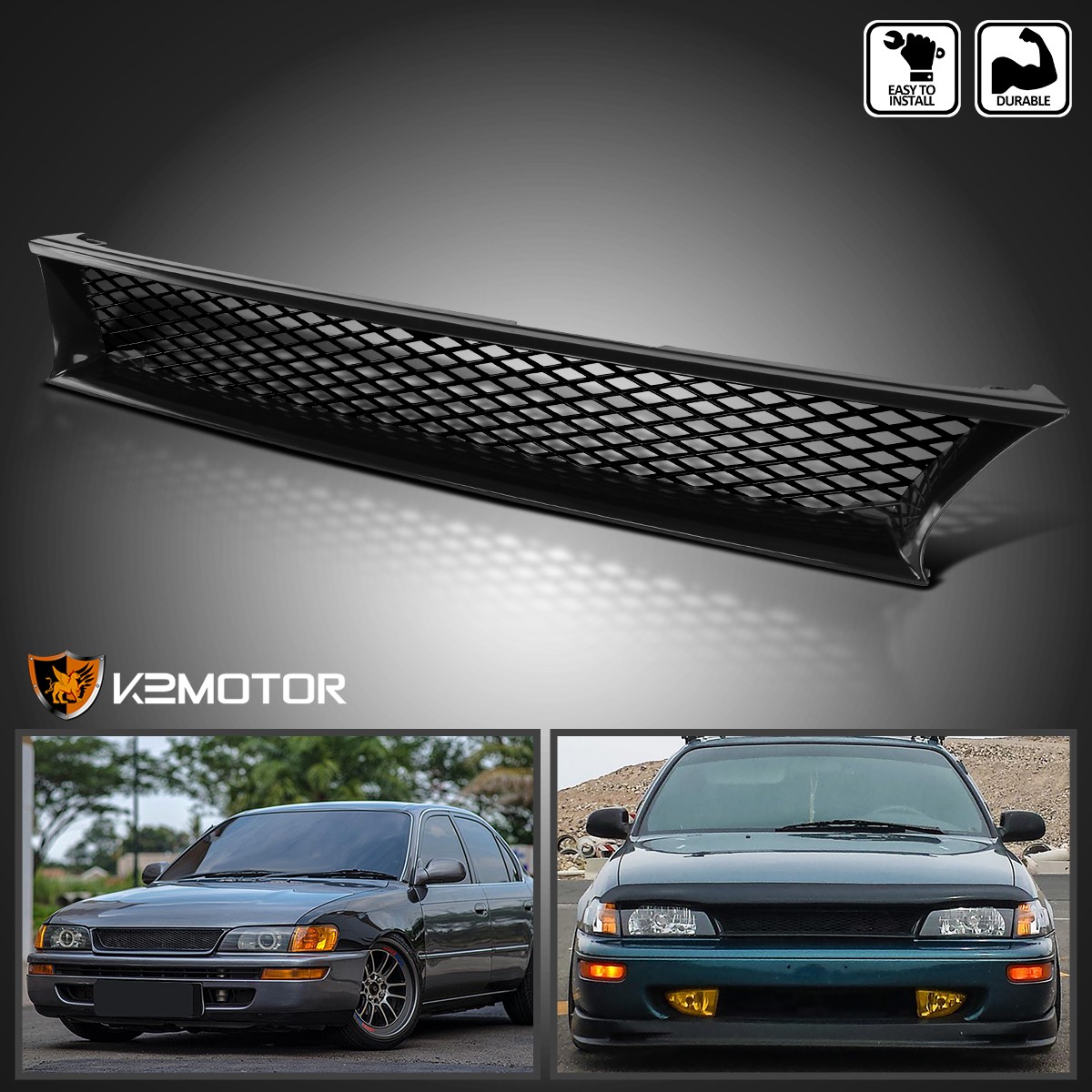 Fits 1993-1997 Toyota Corolla ABS Black Front Bumper Hood Mesh Grille Grill 1PC