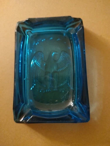 Vintage Le Smith Bicentennial 70s Blue Ashtray With Eagle