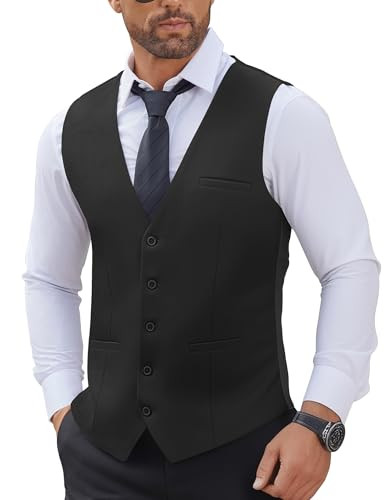Men's Suit Vests Business Casual Vest Lightweight Formal Dress Small Black