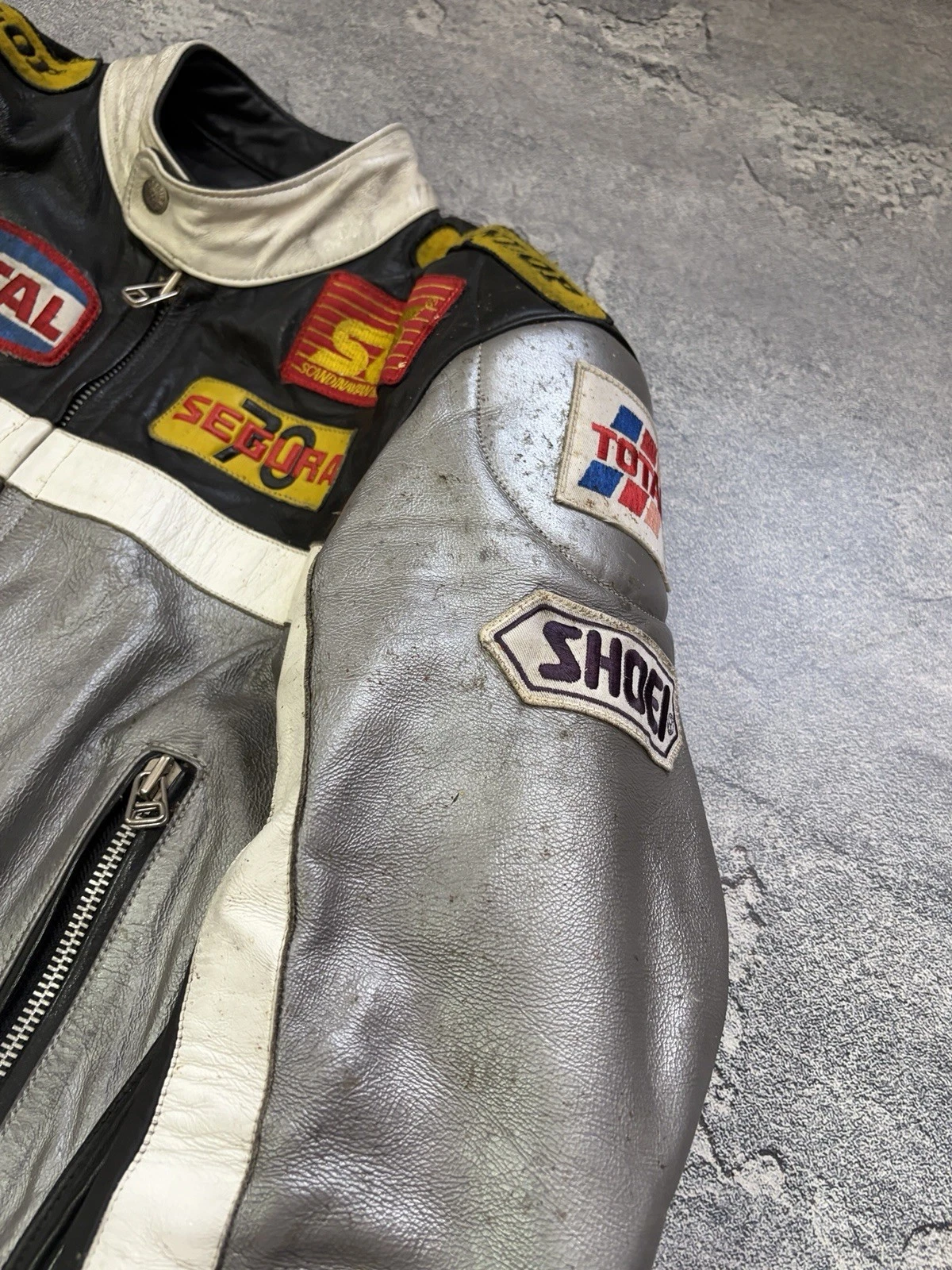 Vintage Segura Leather Racing Jacket Motul Total Dunlop Patches Biker Size M / 3 - product detail image 11