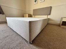 Double Divan Bed base with headboard - cream matiz fabric 