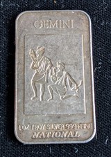 Horoscope Gemini Vintage .999 1oz Silver Bar | Vintage National Mint Silver 113.93 per troy oz