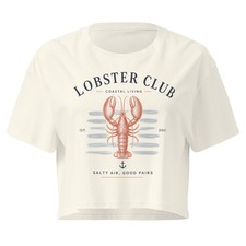 Women's 100% Cotton Lobster Club Crop Top Coastal Summer Graphic Tee
