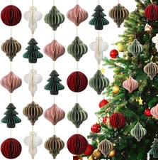 Janinka 24 Pcs Neutral Christmas Paper Honeycomb Ornaments 3D Mini Glitter... 