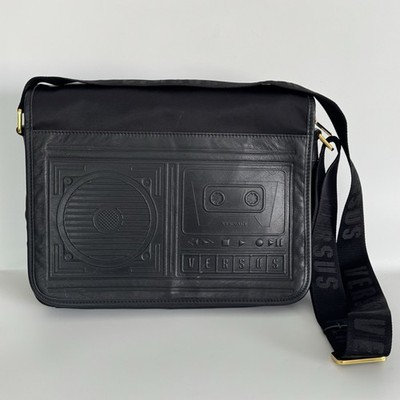 Versus Versace black leather streetwear tape player crossbody flap bag