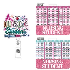 Pink Glitter Nursing Student Badge Reel Buddy Retractable Height Weight Chart