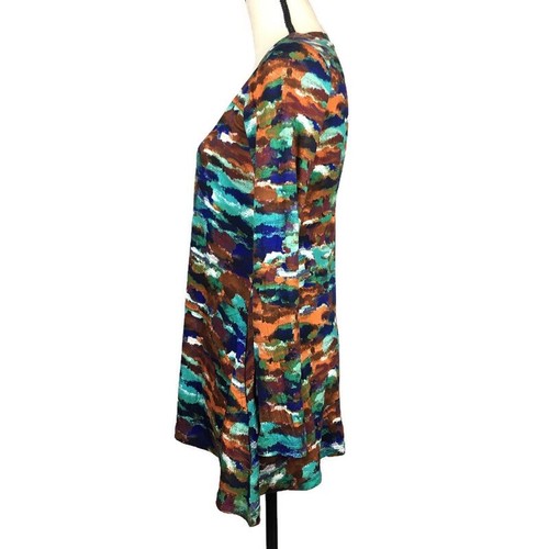 LOGO Lori Goldstein Print Knit Cardigan Pockets Brown Green Womens XXS A271949 - Picture 3 of 9