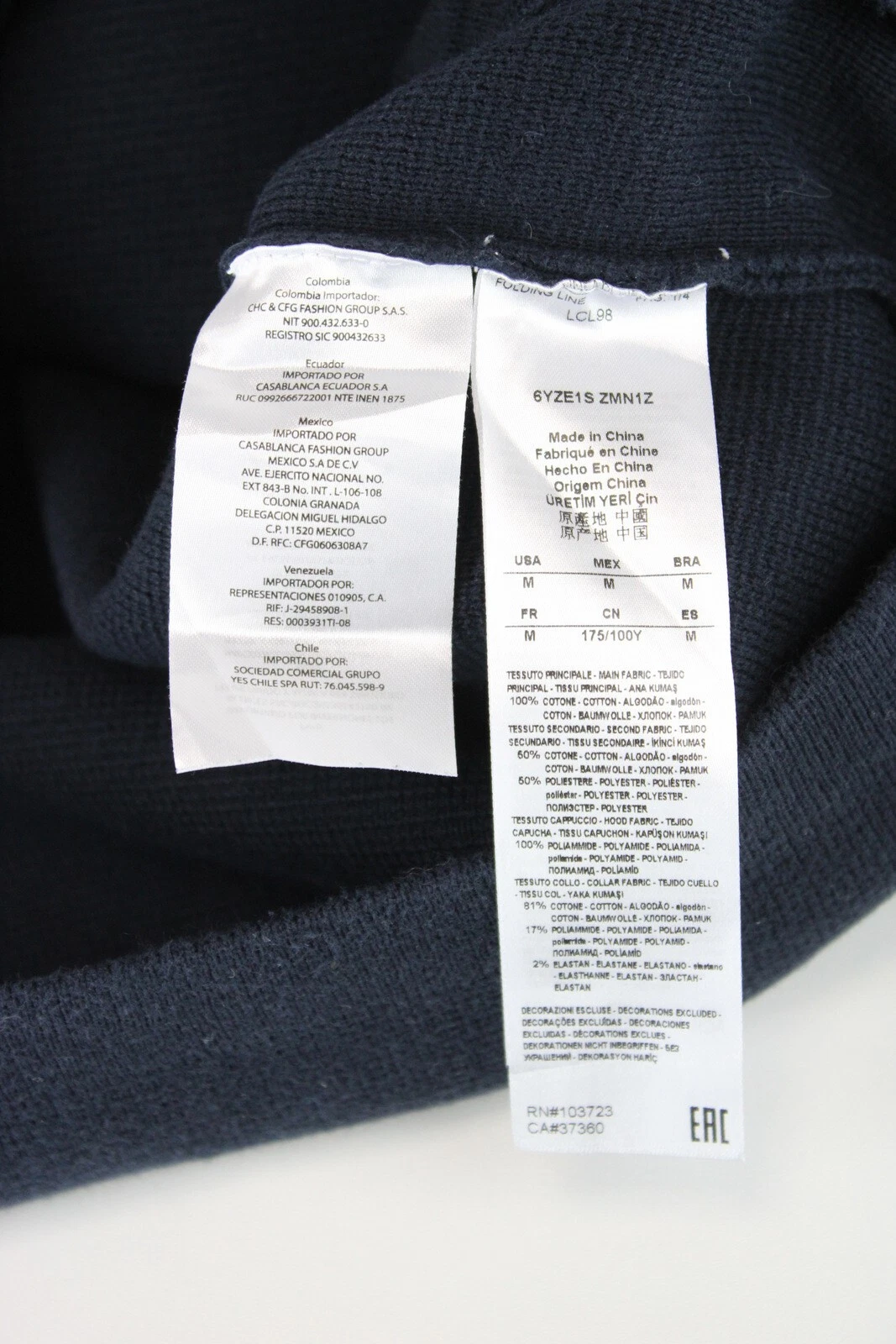 SACAI Armani Exchange Felpa con Cappuccio Uomo M Zip Cappuccio Nascosto Tasche Blu