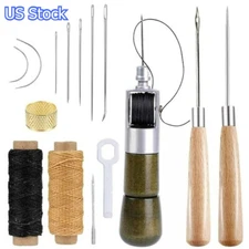 Green Leather Sewing Awl Waxed Thread Stitcher Kit With Hand Speedy Repair Tool
