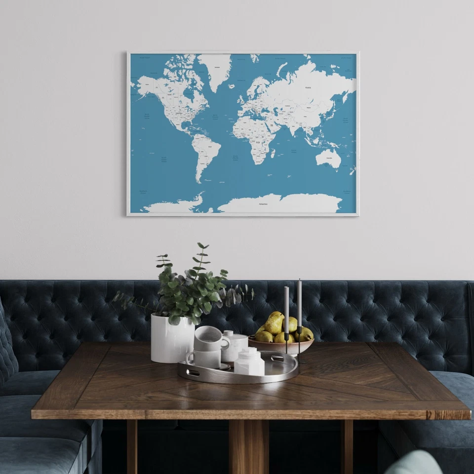 A1 Blue Large Map of the World Poster Educational Print - Image 3 of 4