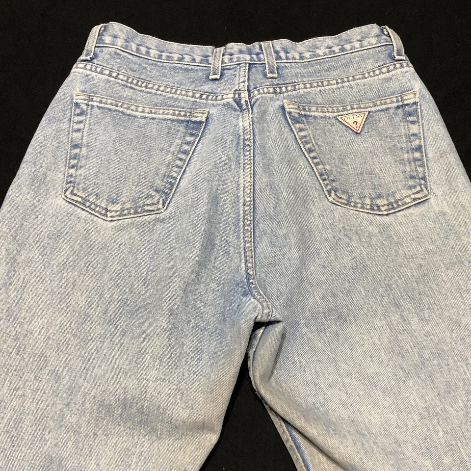 Vintage 90’s Guess Made In USA Straight Jeans Light Wash Denim (28X27) Tagged 31 - Image 3 of 4