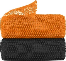 2 Pieces Authentic African Net Sponge, Long Nylon Exfoliating Black, Orange 