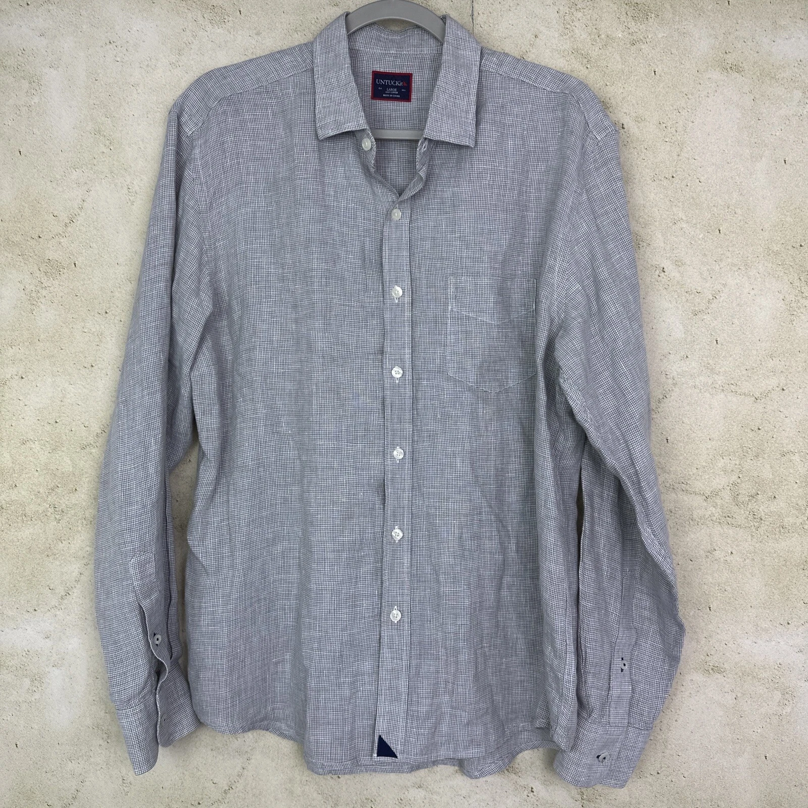 UNTUCKit 100% Linen Shirt Mens Large Check Long Sleeve Button Up