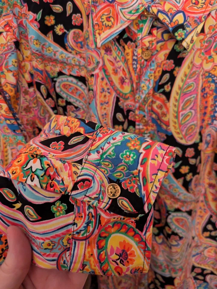 Blusa Chaps Talla 3X Paisley Botón Delantero Algodón Negra/Turca/Rosa con Botón Metal Dorado Foto 4 de 4