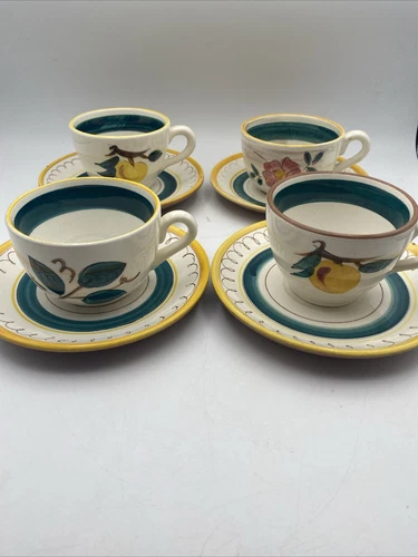Set Of 4 Stangl Pottery Fruit Coffee Tea Cups And Saucers