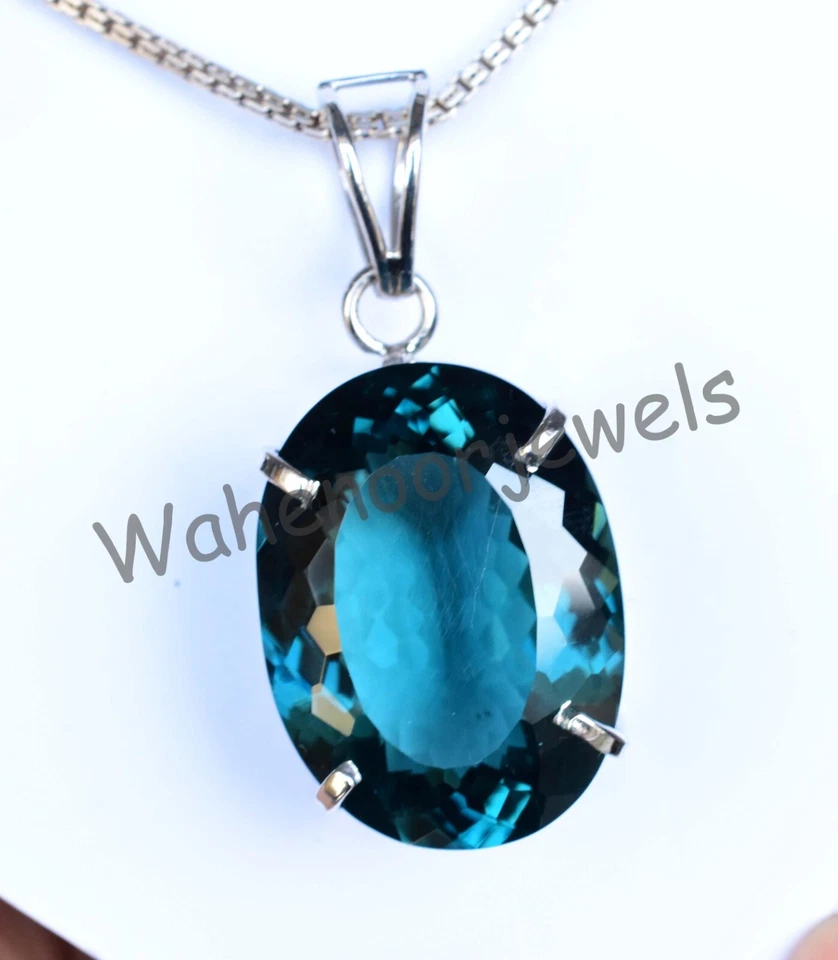 925 Pendente Argento Sterling Naturale Grande Paraiba Tormalina Ovale Riscaldato - Immagine 4 di 4