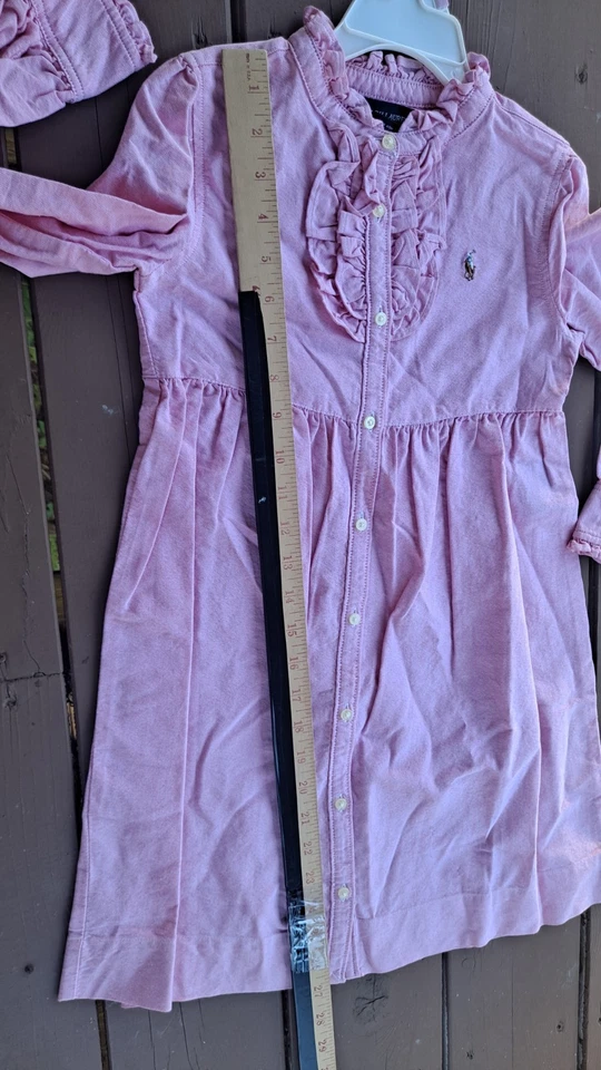 Ralph Lauren Girls Shirt Dress Size 6 Pink Pinstripe Collar Ruffles - Image 4 of 4