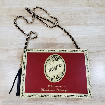 #ad Brick House Cigar Box Purse Handbag Crossbody Chain Strap Handmade Red Gold $29.99