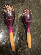Vintage Maracas Wooden/Gourd Design 8 inches