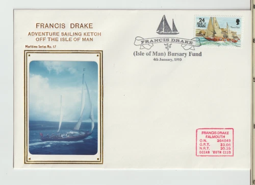 Isle of Man 1993 Francis Drake Bursary Fund Special Cancel front & rear FDC