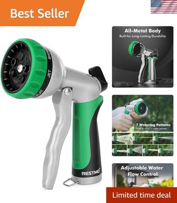 Metal Garden Hose Nozzle with 7 Spraying Options for Gardening & Car Washing