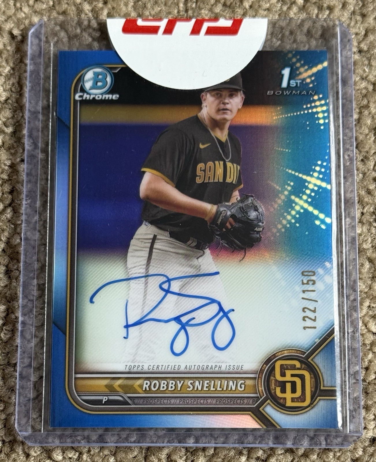2022 Bowman Chrome Draft Robby Snelling True Blue Refractor Auto 1st Pros. /150
