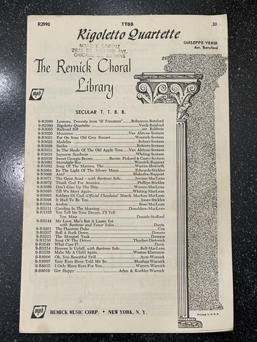 Rigoletto Quartette Travesty Four Part Male Quartet Piano 1922 Remick Music Corp - Picture 1 of 4