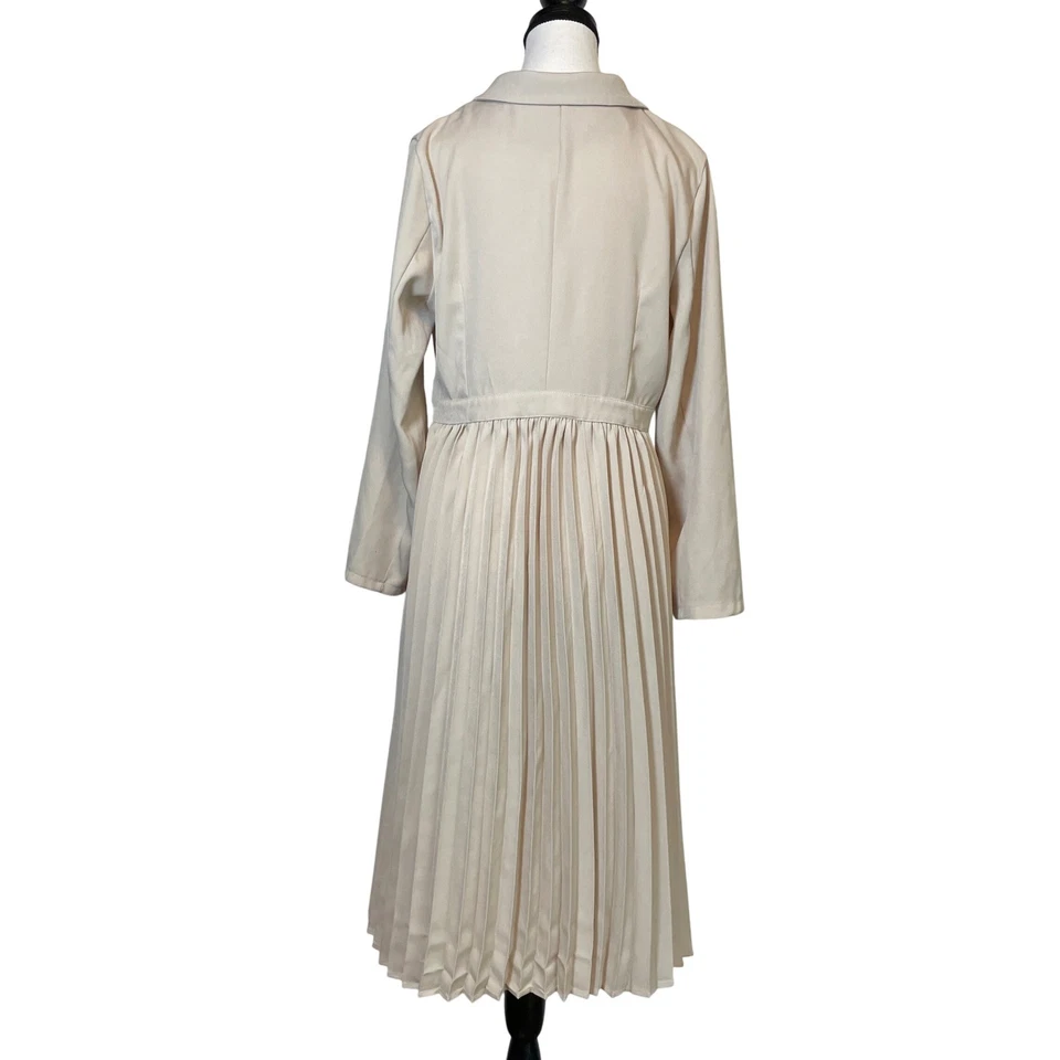 Moda Corona Mujer Vestido Plisado Elegante Carrera Clásico Neutro Oficina Grande Foto 4 de 4