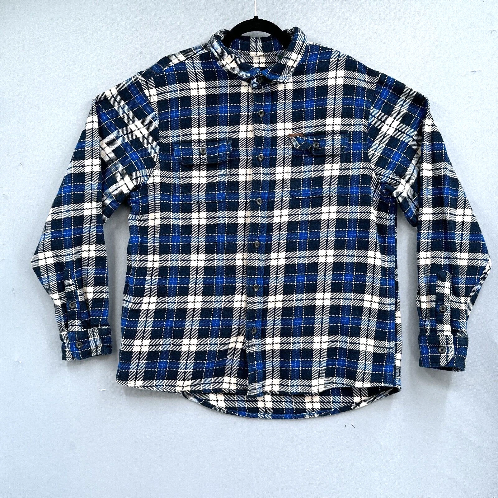 Orvis Flannel Button-Up Shirt Jacket Mens XL Blue Plaid Shacket Outdoor Rugged