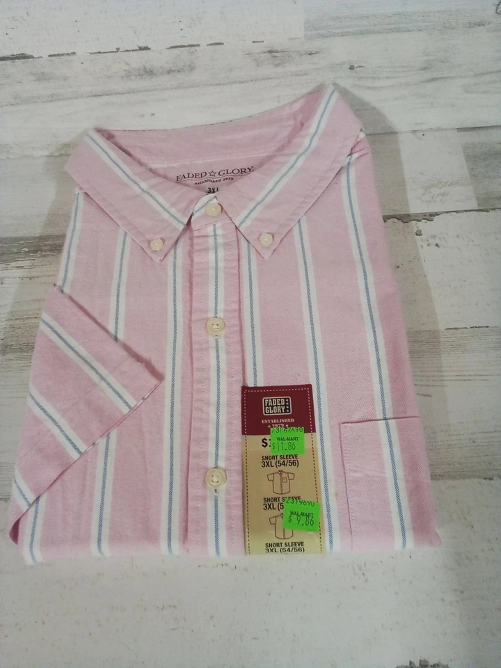 Men's New Old Stock Faded Glory Pink Button Up  3XL New  Short Sleeve - Image 2 of 4